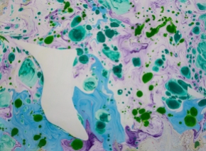 Green and purple and blue suminagashi print